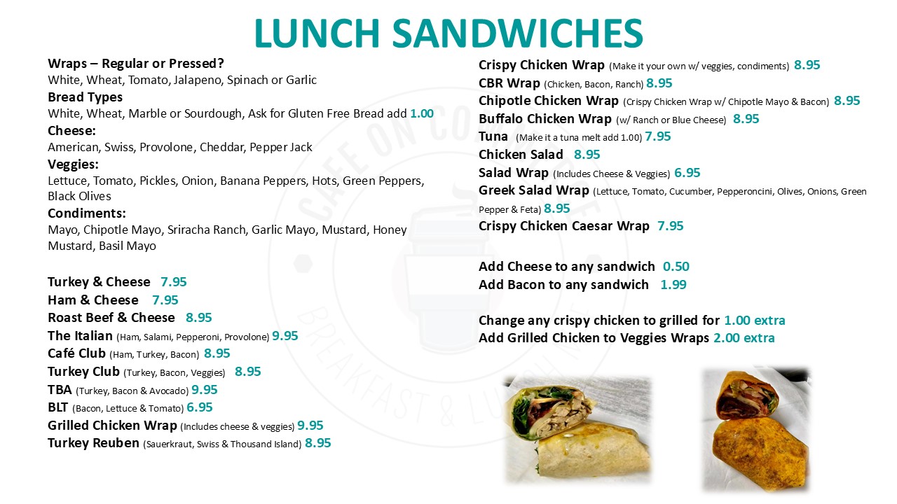Cafe on Commerce lunch menu